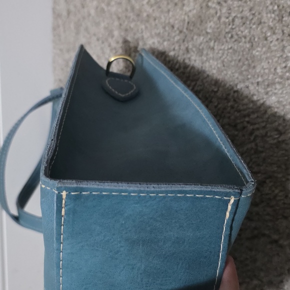 Portland Leather Goods PLG Zip E / W East West Lola Aqua Blue Brushed Leather - Picture 9 of 15